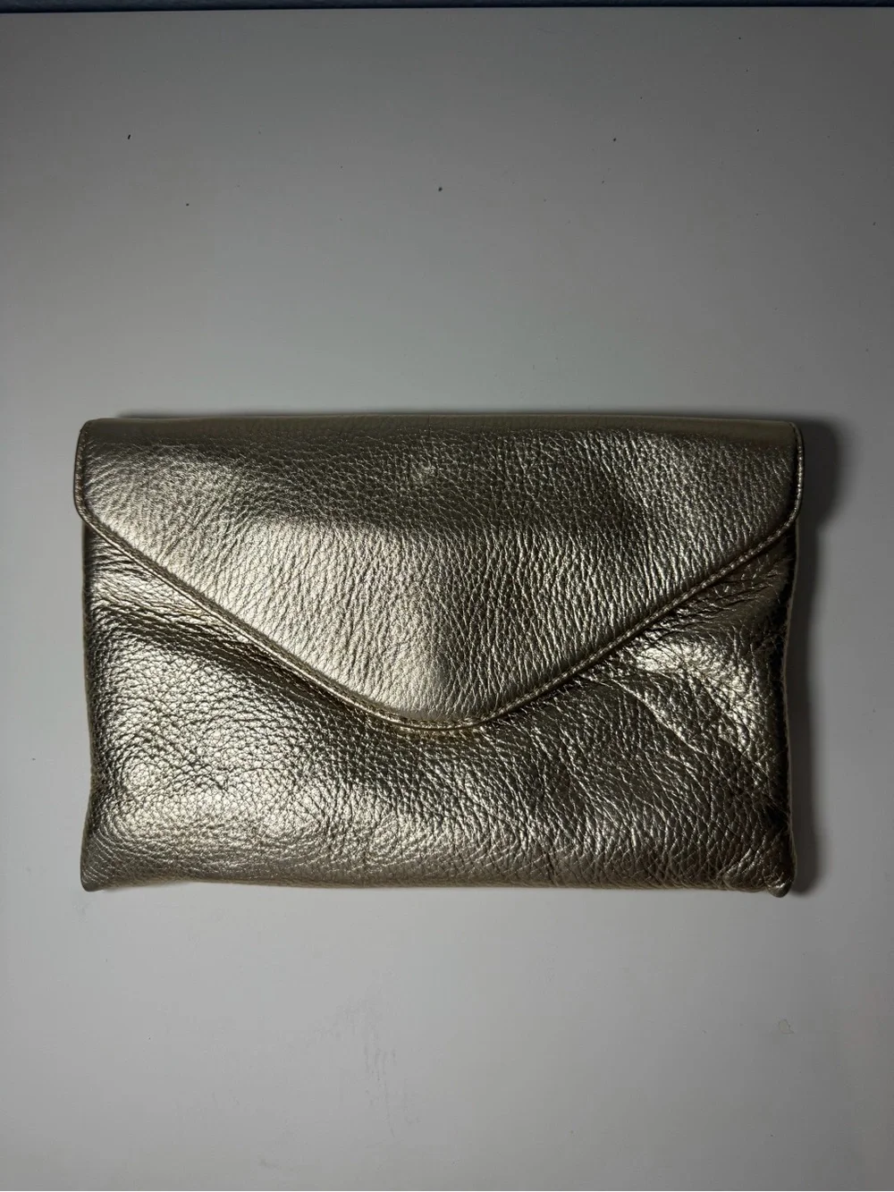 J.Crew Gold Leather Envelope Clutch Purse with Strap - Never Used